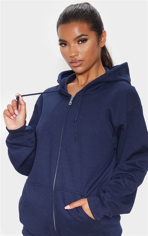 navy blue zip hoodie